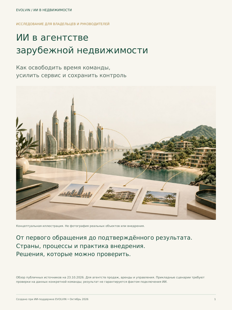 Настоящая обложка исследования EVOLVIN об ИИ в зарубежной недвижимости
